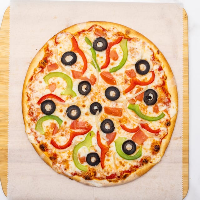 Olive Peppers and Onion Pizza.